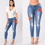 Women's Embroidery stretch jeans Size (S-3XL)