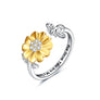 Women's Sterling Silver Sunflower with Bee-live You Are My Sunshine Open Adjustable Ring