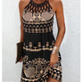Women's Fashion Print Casual Halterneck Dresses Size (S-4XL)