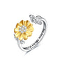 Women's Sterling Silver Sunflower with Bee-live You Are My Sunshine Open Adjustable Ring