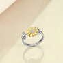 Women's Sterling Silver Sunflower with Bee-live You Are My Sunshine Open Adjustable Ring