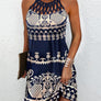 Women's Fashion Print Casual Halterneck Dresses Size (S-4XL)