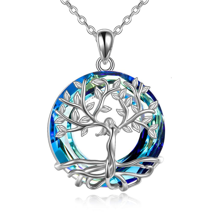 Women's Crystal Sterling Silver Tree of Life Pendant Necklace