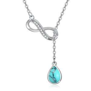 Women's 925 Sterling Silver Infinity Turquoise Drop Necklace