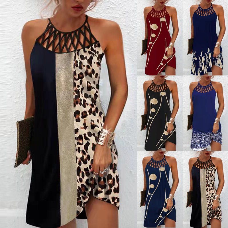 Women's Fashion Print Casual Halterneck Dresses Size (S-4XL)