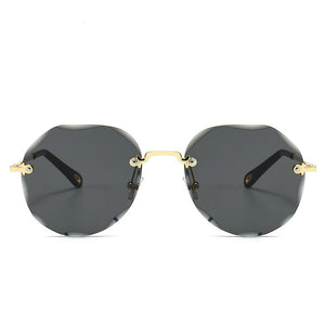 Women's Polygonal Rimless Trimmed Sunglasses