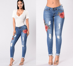 Women's Embroidery stretch jeans Size (S-3XL)