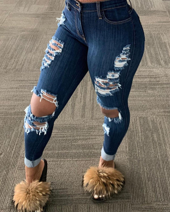 Women's Explosion ripped denim jeans Size (S-4XL)