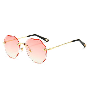 Women's Polygonal Rimless Trimmed Sunglasses