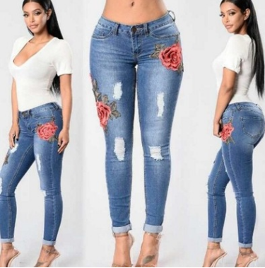 Women's Embroidery stretch jeans Size (S-3XL)