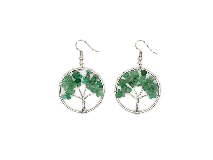 Women's Natural Crystal Crushed Stone Wishing Tree Earrings