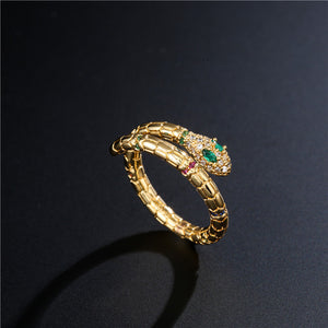 Women's Adjustable Exquisite Shiny Cubic Zirconia Finger Gold Color Snake Ring