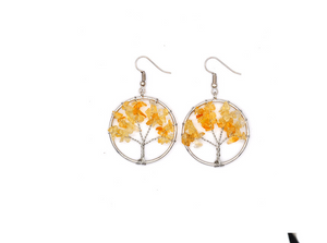 Women's Natural Crystal Crushed Stone Wishing Tree Earrings