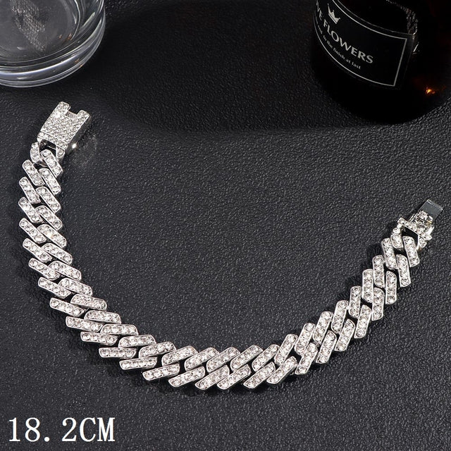 Women's Luxury 12mm Iced Out Cuban Link Chain Bracelet