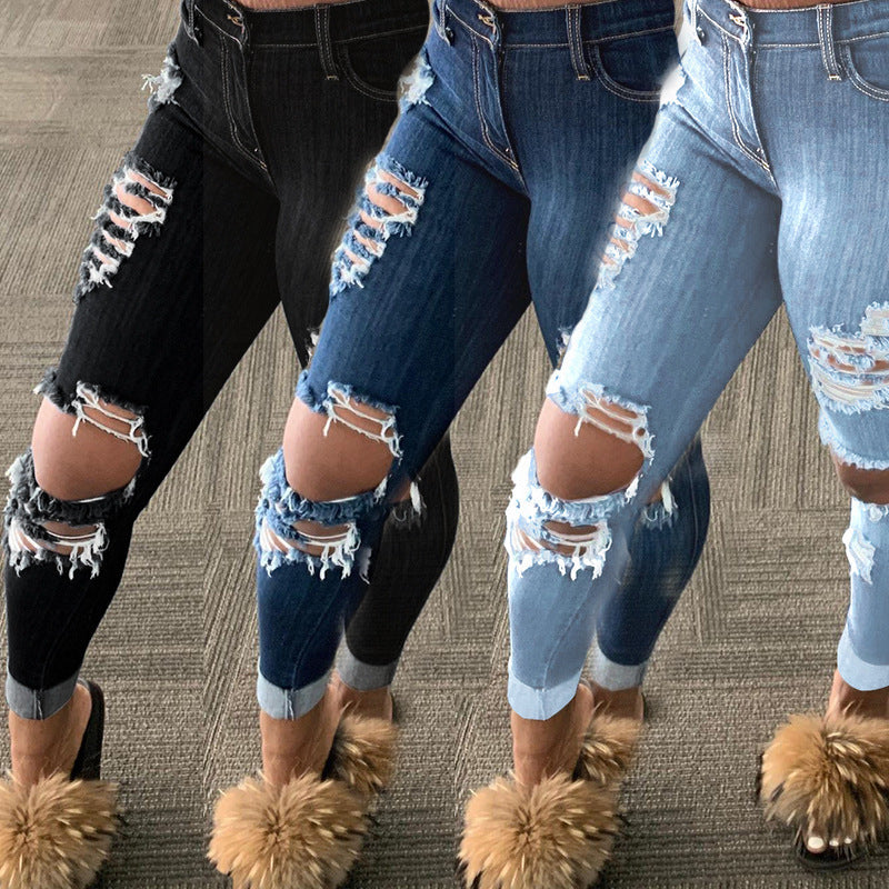 Women's Explosion ripped denim jeans Size (S-4XL)