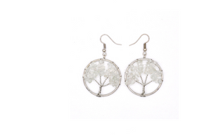 Women's Natural Crystal Crushed Stone Wishing Tree Earrings