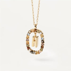 18K Fashion Colored Rhinestone 26 Alphabet Necklace