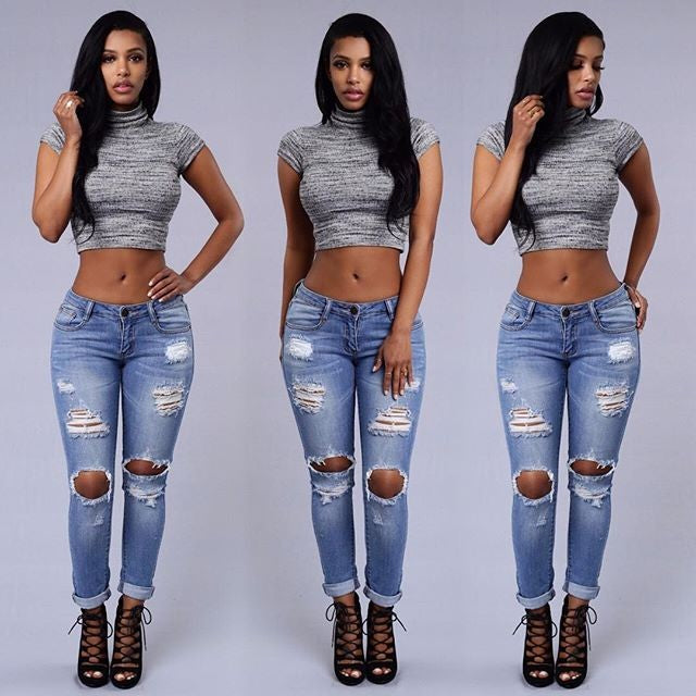 Women's Skinny Ripped Jeans Size (S-XXL)