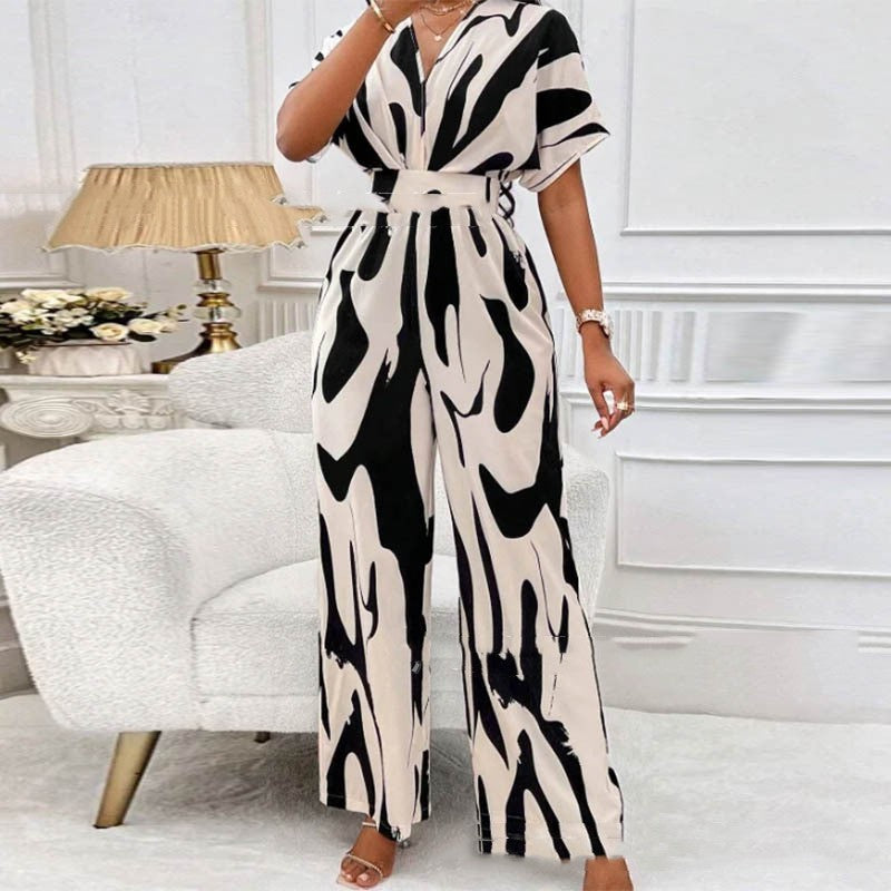 Women's V-neck Long Loose Printed Jumpsuit
Size (S-5XL)