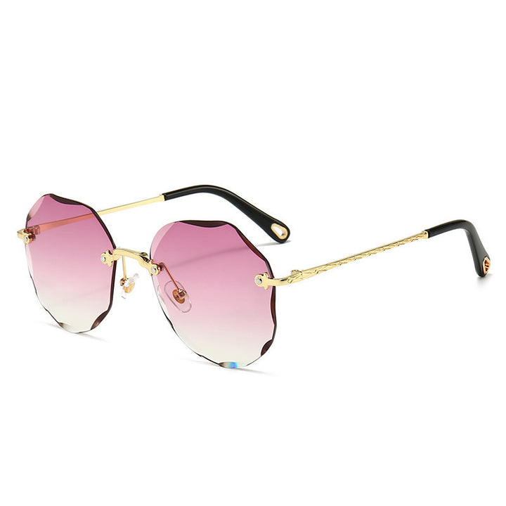 Women's Polygonal Rimless Trimmed Sunglasses