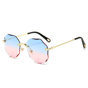 Women's Polygonal Rimless Trimmed Sunglasses