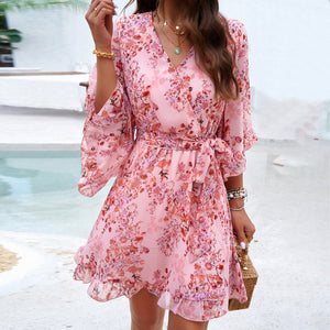 Women's Summer Floral Print Short Sleeves Dress
Size (S-XL)