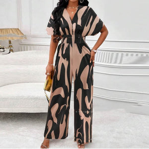 Women's V-neck Long Loose Printed Jumpsuit
Size (S-5XL)