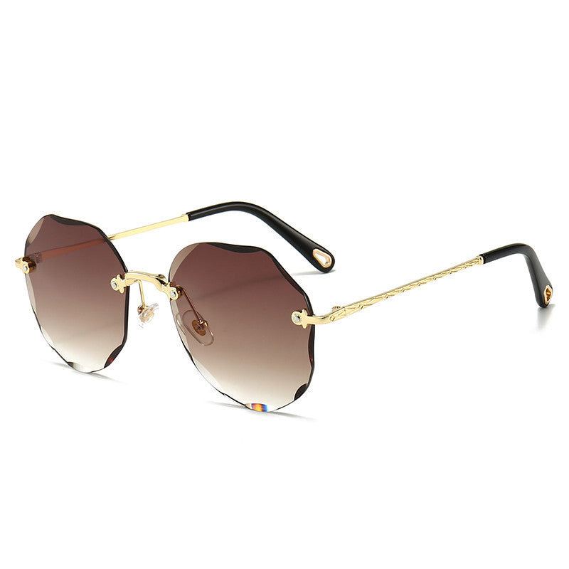 Women's Polygonal Rimless Trimmed Sunglasses