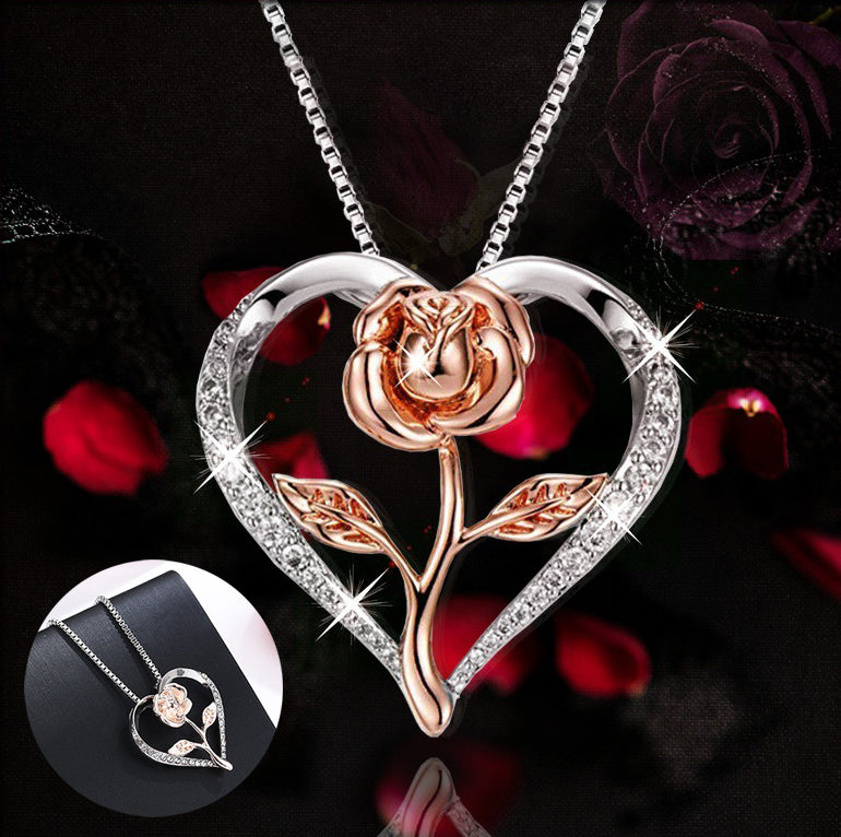 Women's Zircon Heart Rose Silver Necklace