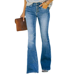 WOMEN'S MULTI-BUTTON FLARED WASHED JEANS Size (S-3XL)