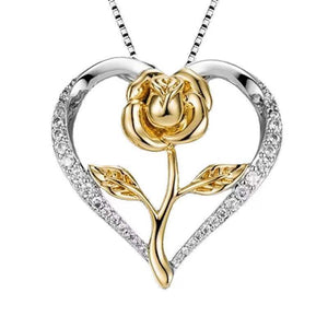 Women's Zircon Heart Rose Silver Necklace