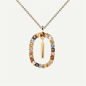 18K Fashion Colored Rhinestone 26 Alphabet Necklace