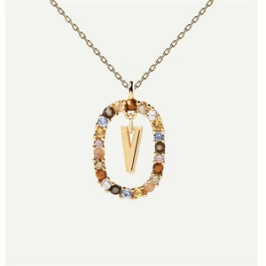 18K Fashion Colored Rhinestone 26 Alphabet Necklace