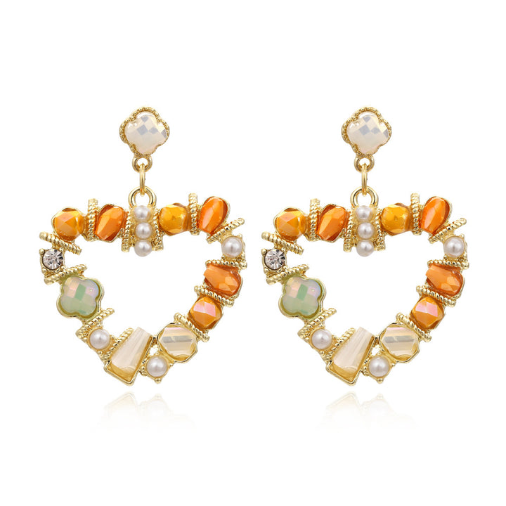 Women's S925 Silver Crystal Heart Shaped Pearl Earrings