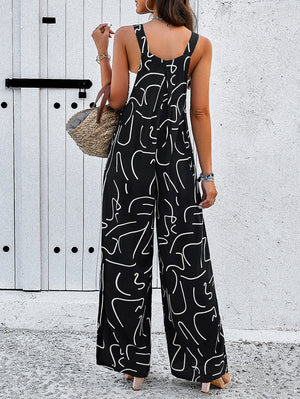 Women's Fashion Print Square Neck Jumpsuit with Pockets 
Size (S-XL)