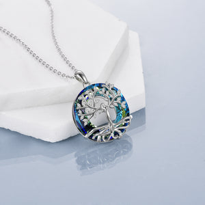 Women's Crystal Sterling Silver Tree of Life Pendant Necklace