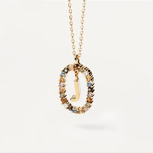 18K Fashion Colored Rhinestone 26 Alphabet Necklace