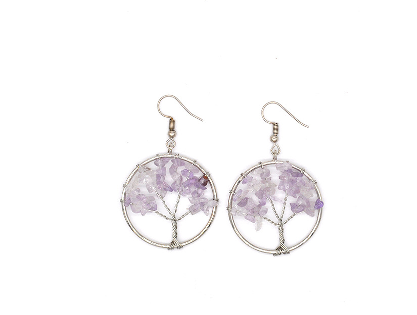 Women's Natural Crystal Crushed Stone Wishing Tree Earrings