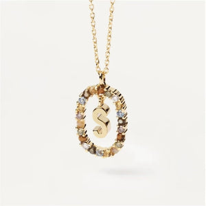 18K Fashion Colored Rhinestone 26 Alphabet Necklace