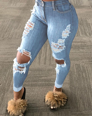 Women's Explosion ripped denim jeans Size (S-4XL)