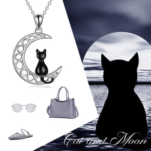 Women's Sterling Silver Irish Celtic Moon Cat Necklace