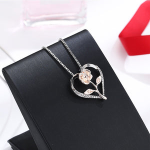 Women's Zircon Heart Rose Silver Necklace