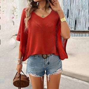 Women's Fashion V-neck Bat Short-sleeved Casual Tops 
Size (S-XL)