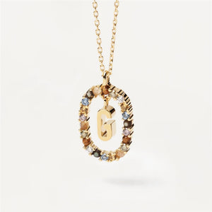 18K Fashion Colored Rhinestone 26 Alphabet Necklace