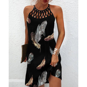 Women's Fashion Print Casual Halterneck Dresses Size (S-4XL)