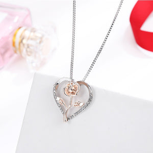 Women's Zircon Heart Rose Silver Necklace