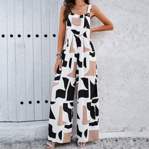 Women's Fashion Print Square Neck Jumpsuit with Pockets 
Size (S-XL)