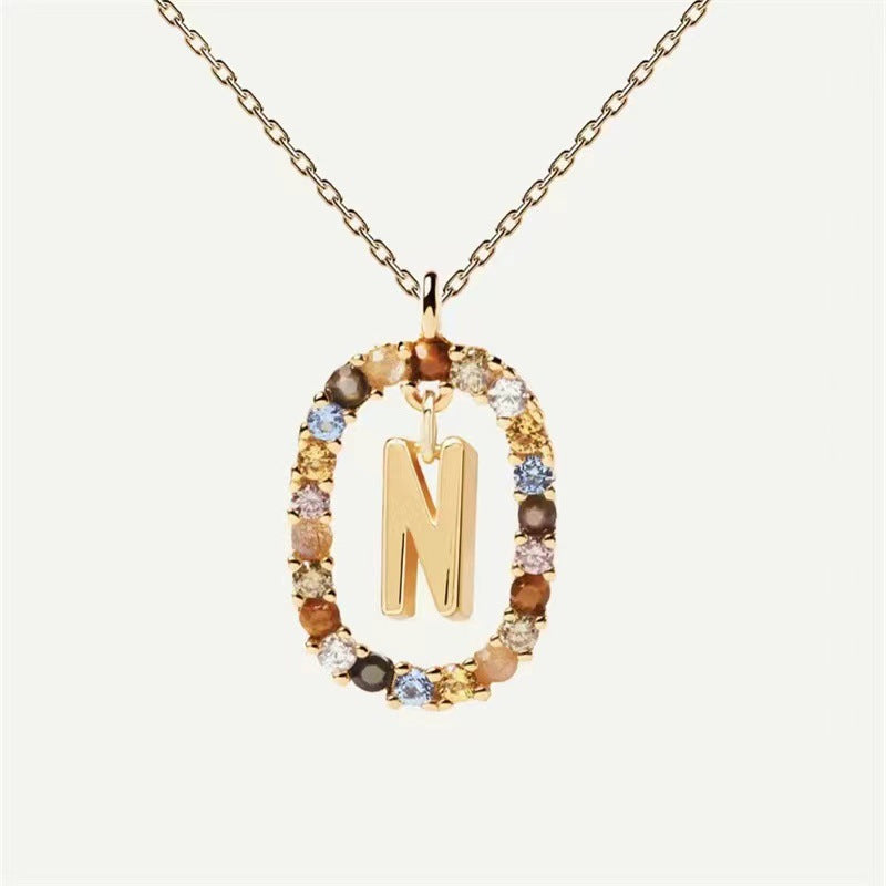 18K Fashion Colored Rhinestone 26 Alphabet Necklace