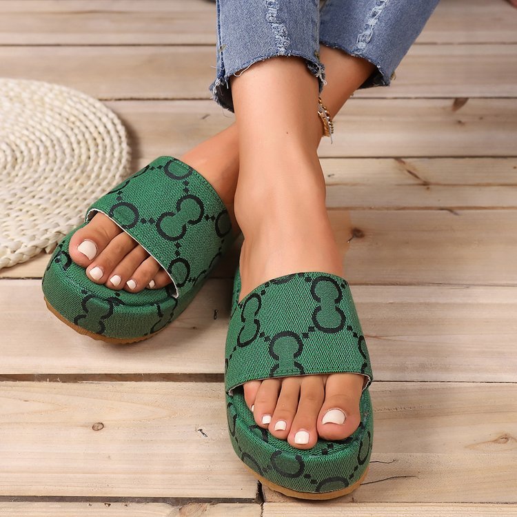 Women's Print Thick-soled Summer Flat Slippers