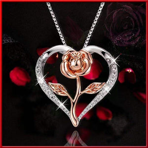 Women's Zircon Heart Rose Silver Necklace